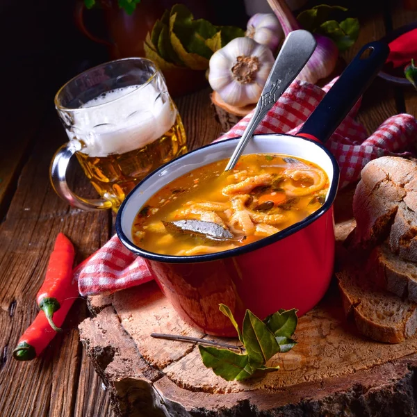 Tasty Polish Flaczki, delicious Tripe soup (traditional Polish meat stew) — Stock Image Tasty Polish Flaczki Delicious Tripe Soup Traditional Polish Meat Stew Stock Image