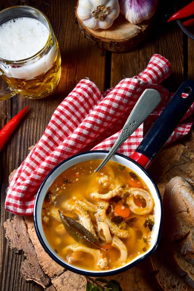 Tasty Polish Flaczki, delicious Tripe soup (traditional Polish meat stew) — Stock Image Tasty Polish Flaczki Delicious Tripe Soup Traditional Polish Meat Stew Stock Photo