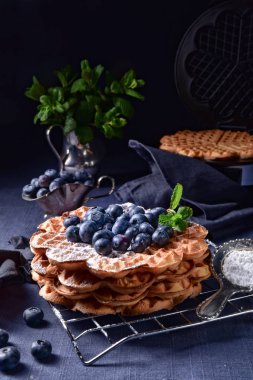gevrek ve lezzetli waffle, yaban mersini ile lezzetli tatlı
