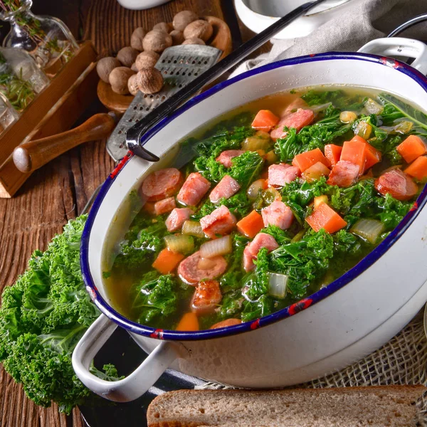 Välsmakande Grönkål Soppa Hälsosam Middag — Stockfoto