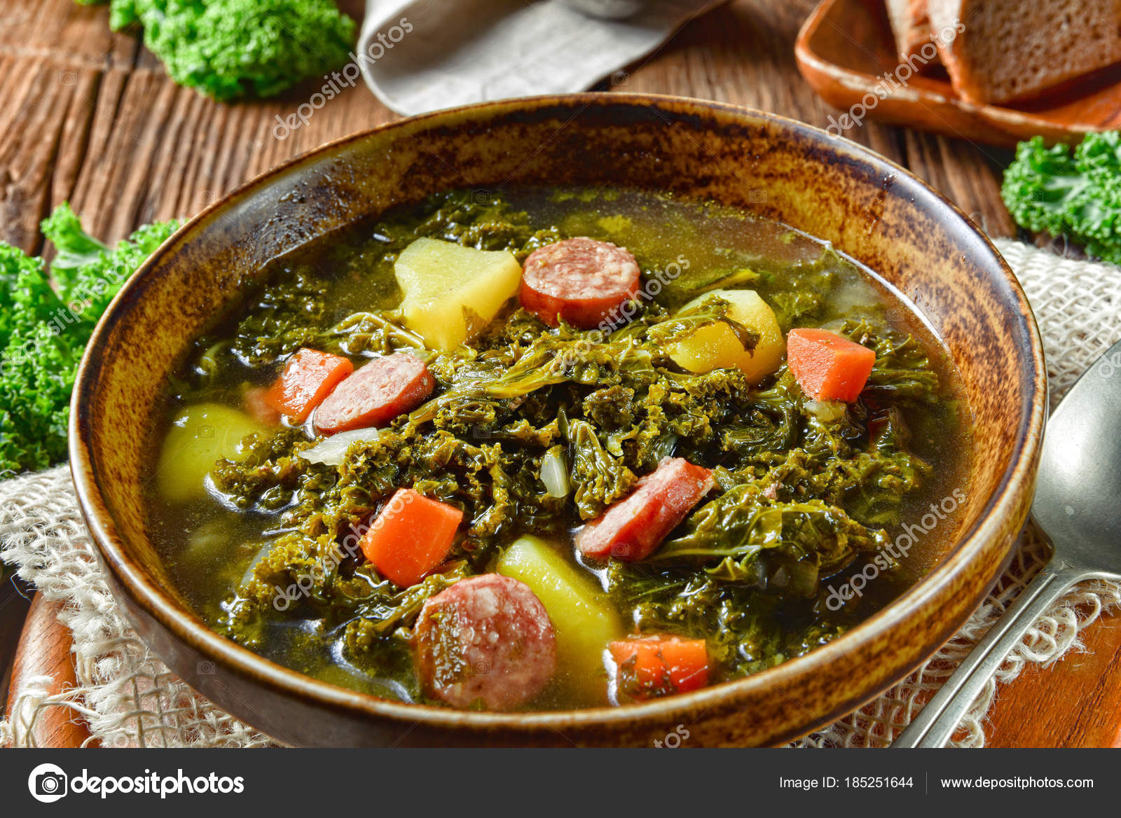 Rustic Kale Soup Meat Sausage Stock Photo by ©dar19.30 185251644