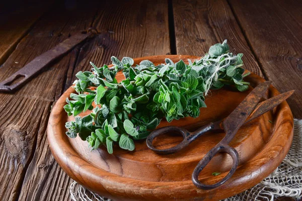 Orégano Aromático Origanum Vulgare Sobre Tábua Madeira — Fotografia de Stock