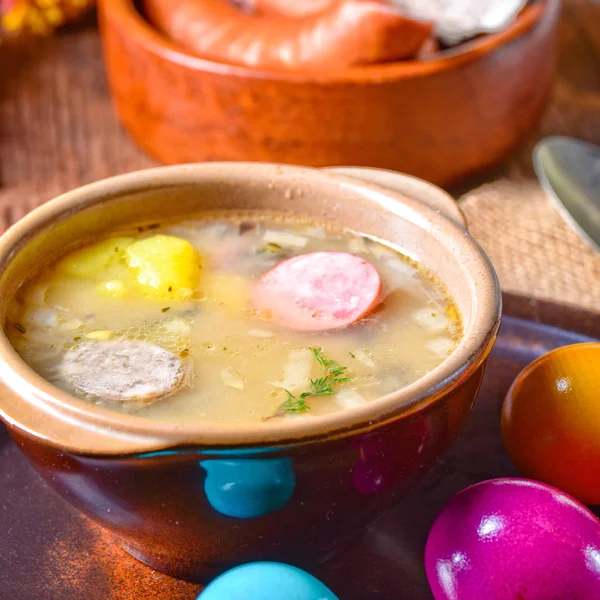 Easter festive decoration and Polish Easter soup — Stock Image Easter Festive Decoration Polish Easter Soup Stock Picture