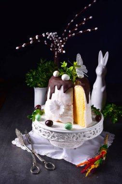 lezzetli ev yapımı Paskalya kek çikolata sır ile