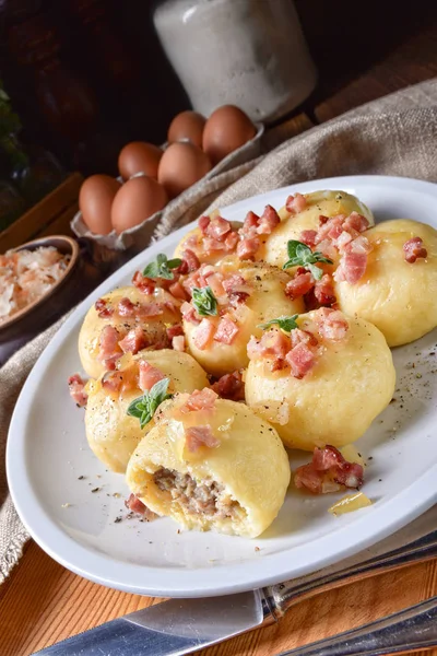 Delicioso Casero Pyzy Dumpling Tradicional Polaco —  Fotos de Stock