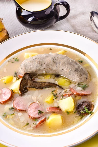 Polish Easter Soup Sausage Traditional Dinner — Stock Photo, Image