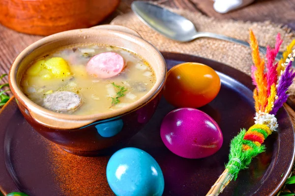 Polish Easter soup with meat and sausage — Stock Image Polish Easter Soup Meat Sausage Stock Picture