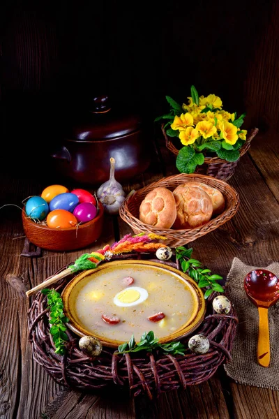 Кислий Житній Суп Традиційна Пасхальна Вечеря — стокове фото