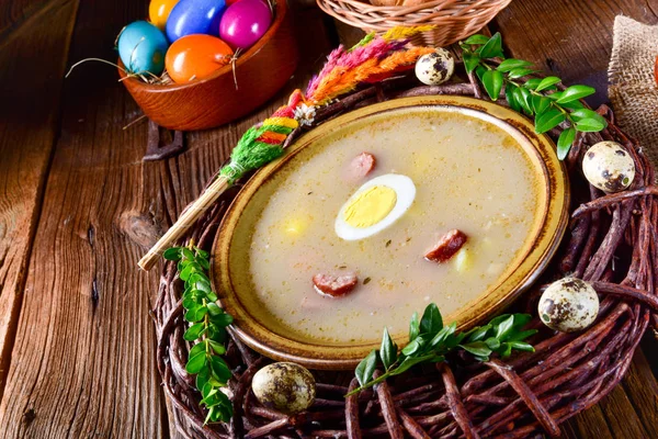 Sour Rye Soup Traditional Easter Dinner — Stock Photo, Image
