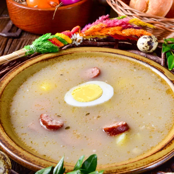 Кислый Ржаной Суп Традиционный Пасхальный Ужин — стоковое фото