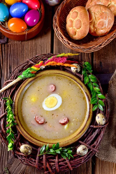 Sour Rye Soup Traditional Easter Dinner — Stock Photo, Image
