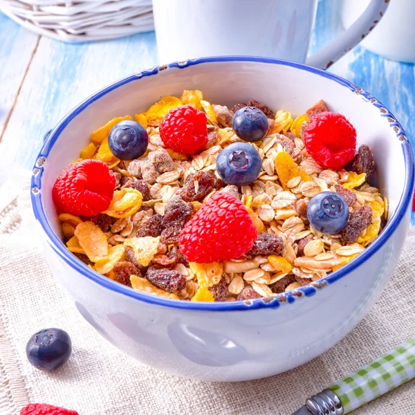 Healthy Breakfast Muesli Fresh Berries — Stock Photo, Image