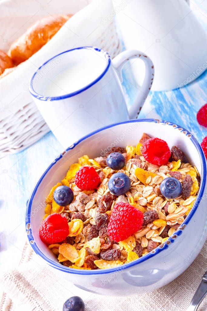 healthy breakfast with muesli and fresh berries