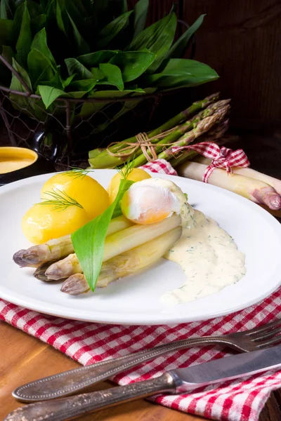 Asparagus Egg Fresh Wild Garlic — Stock Photo, Image