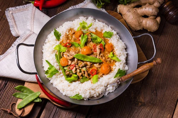 Wok Poêle Avec Bandes Viande Légumes — Photo