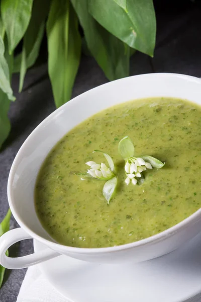 Grüne Bärlauchsuppe Gesunde Ernährung — Stockfoto