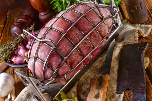 Olla Jamón Presión Con Jamón Crudo —  Fotos de Stock