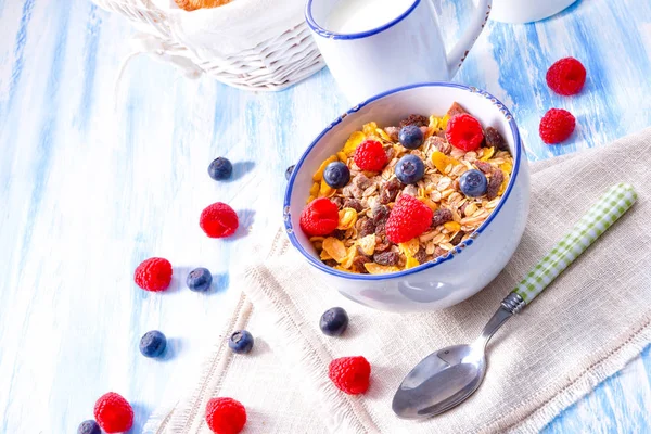 Healthy Muesli Breakfast Fresh Fruits — Stock Photo, Image