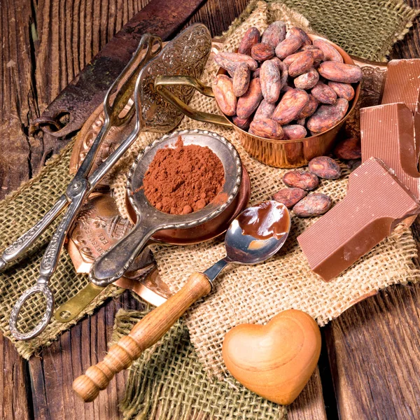 Cacao Cioccolato Fave Cacao Ingredienti Dessert — Foto Stock
