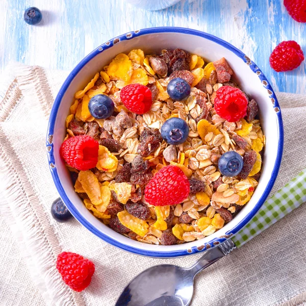 Muesli Breakfast Menu Fresh Fruits — Stock Photo, Image