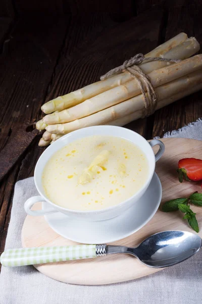 Sopa Rústica Crema Espárragos Blancos Con Mantequilla — Foto de Stock