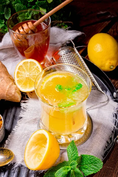 Verre Limonade Gingembre Avec Miel Citrons — Photo