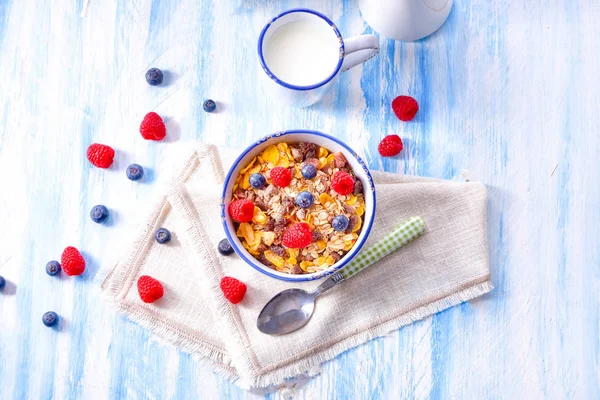 Вкусный Завтрак Мюсли Свежими Ягодами — стоковое фото