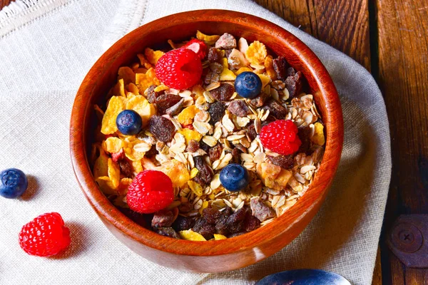 Rustic Muesli Breakfast Fresh Berries — Stock Photo, Image