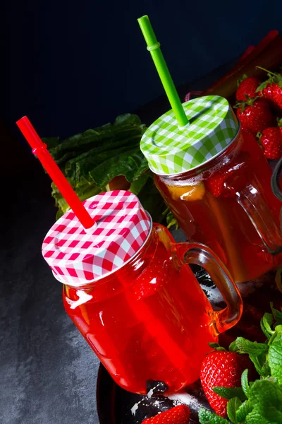Fruit Lemonade Strawberries Rhubarb Mint — Stock Photo, Image