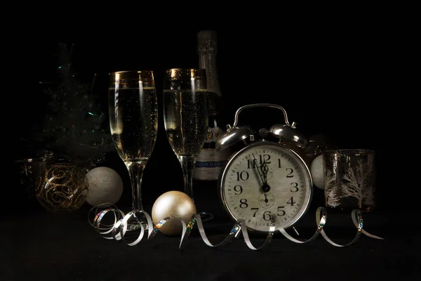 New Year, sparkling wine, candles, happy new year — Stock Photo, Image