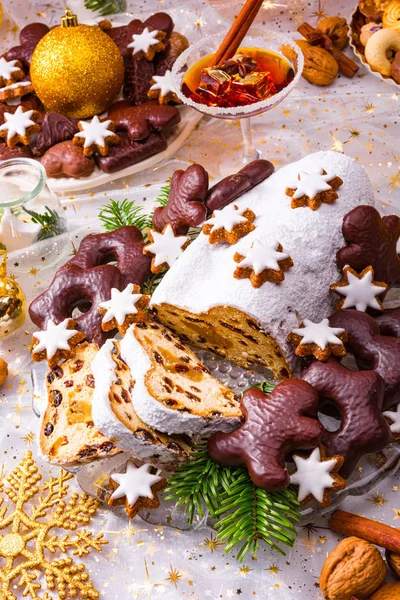 Christmas marzipan stollen with gingerbread — Stock Photo, Image