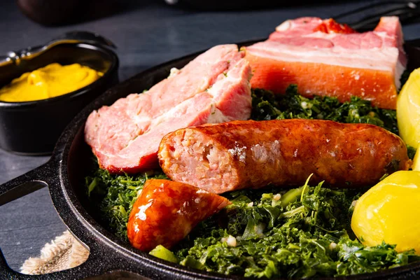 Rustic kale with pinkel sausage and kassler — Stock Photo, Image