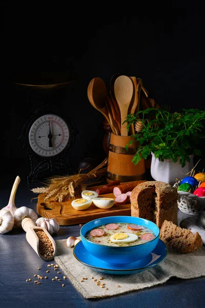 Pasen Het Pools Zure Meelsoep Voor Het Paasontbijt Urek — Stockfoto