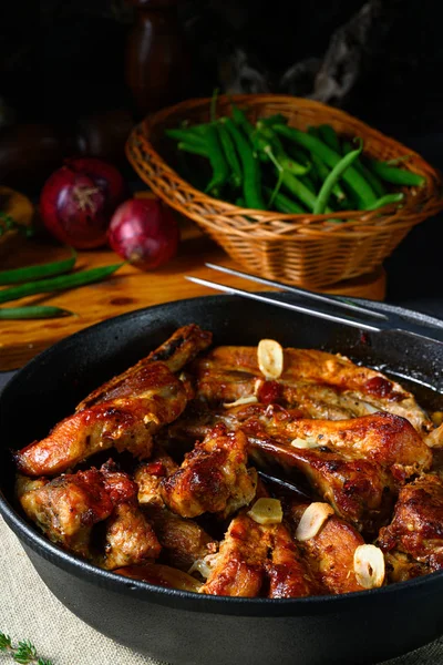 Spicy Pork Ribs Garlic Barbecue Sauce — Stock Photo, Image