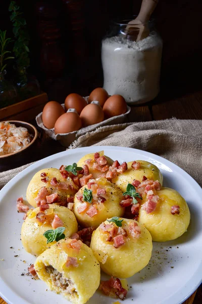 Polish Dumplings Meat Mushroom Sauerkraut Filling — Stock Photo, Image