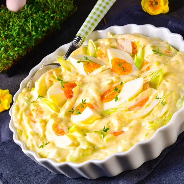 Spring egg salad chives and delicious mayonnaise. — Stock Photo, Image