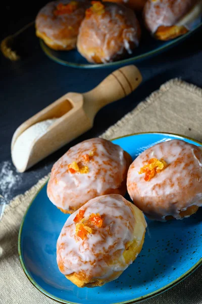 Fine Berlin donuts with jam filling and icing — 스톡 사진