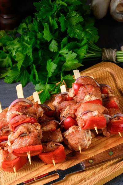 Rauwe shish kebab met diverse groenten — Stockfoto