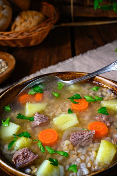 Krupnik Una Deliziosa Zuppa Orzo Polacco — Foto Stock