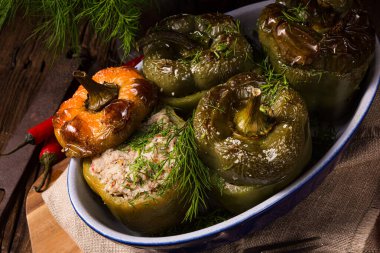 Stuffed peppers with bulgur, zucchini and sheep's cheese