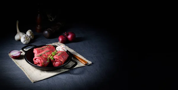 Raw Beef Roulades Prepared Cooking — Stock Photo, Image