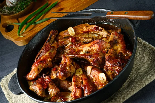 Spicy Pork Ribs Garlic Barbecue Sauce — Stock Photo, Image
