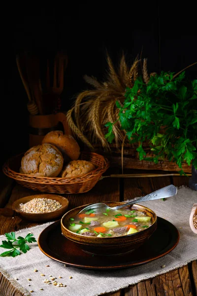 Krupnik Een Heerlijke Poolse Gerstsoep — Stockfoto