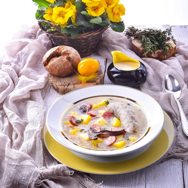 Pâques Polonais Soupe Farine Aigre Pour Petit Déjeuner Pâques Urek — Photo