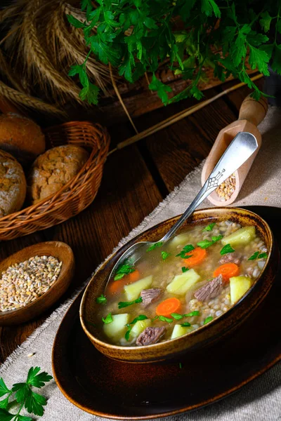 Krupnik Uma Deliciosa Sopa Cevada Polonesa — Fotografia de Stock