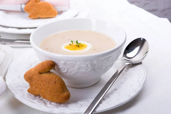 Pascua Polaco Sopa Harina Agria Para Desayuno Pascua Urek — Foto de Stock