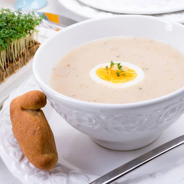 Easter Polish Sour Flour Soup Easter Breakfast Urek — Stock Photo, Image