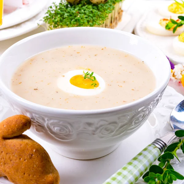 Easter Polish Sour Flour Soup Easter Breakfast Urek — 스톡 사진