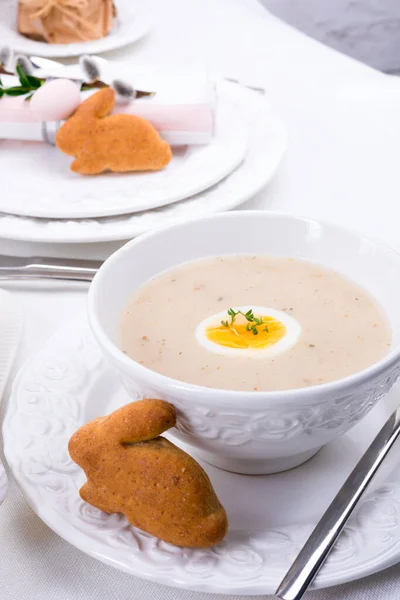 Easter Polish Sour Flour Soup Easter Breakfast Urek — Stock Photo, Image