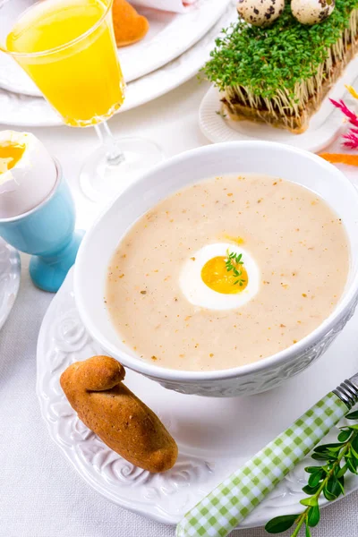 Easter Polish Sour Flour Soup Easter Breakfast Urek — Stock Photo, Image